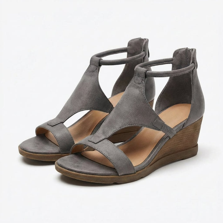 Damen Keilsandalen Offene Zehenpartie Knöchelriemen Sommerschuhe - Gris