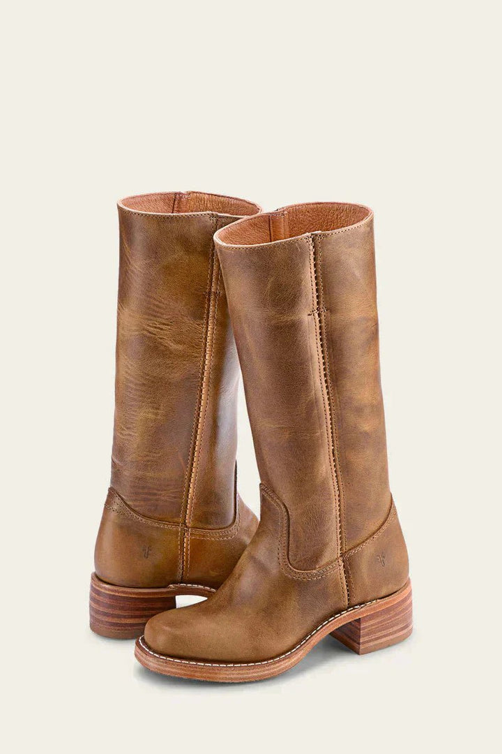 Damen Kniehoch Stiefel mit Schlanker Passform und Strukturierter Sohle - Khaki