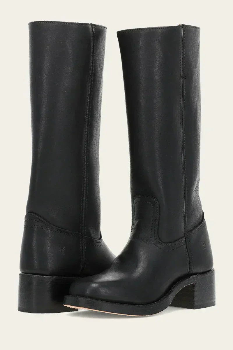Damen Kniehoch Stiefel mit Schlanker Passform und Strukturierter Sohle - Black