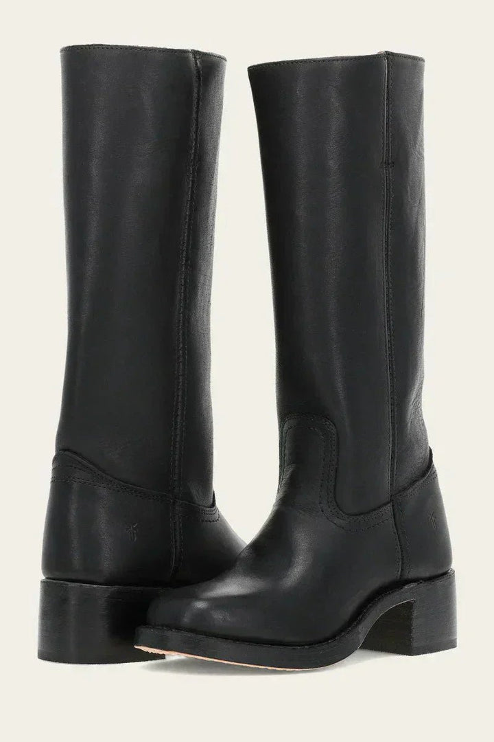 Damen Kniehoch Stiefel mit Schlanker Passform und Strukturierter Sohle - Black