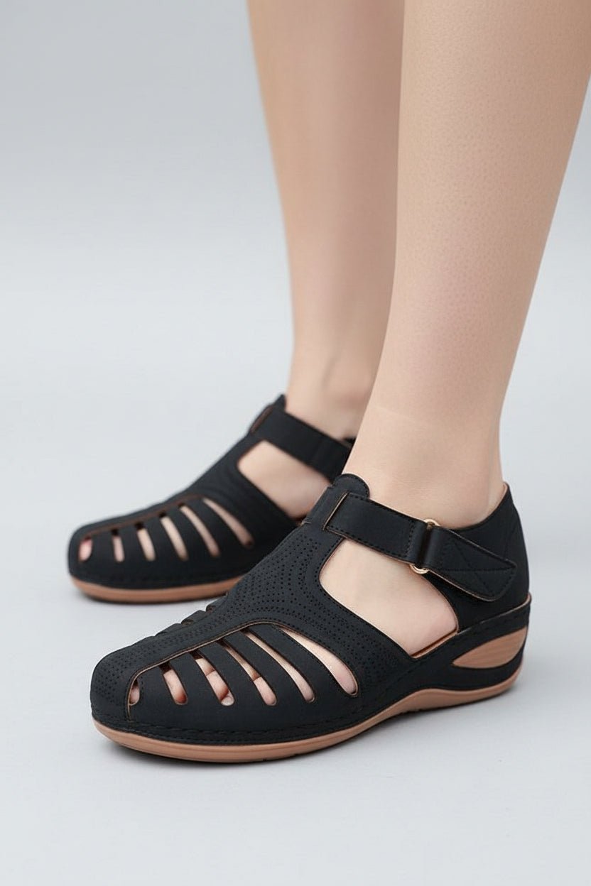 Damen Komfort-Sandalen mit Klettverschluss geschlossene Zehenpartie - Black