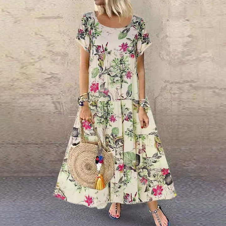 Damen Kurzarm Blumen Maxi Sommerkleid Locker Weit - Purple