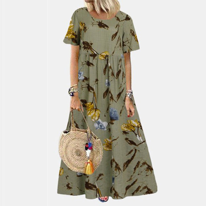 Damen Kurzarm Blumen Maxi Sommerkleid Locker Weit - Green
