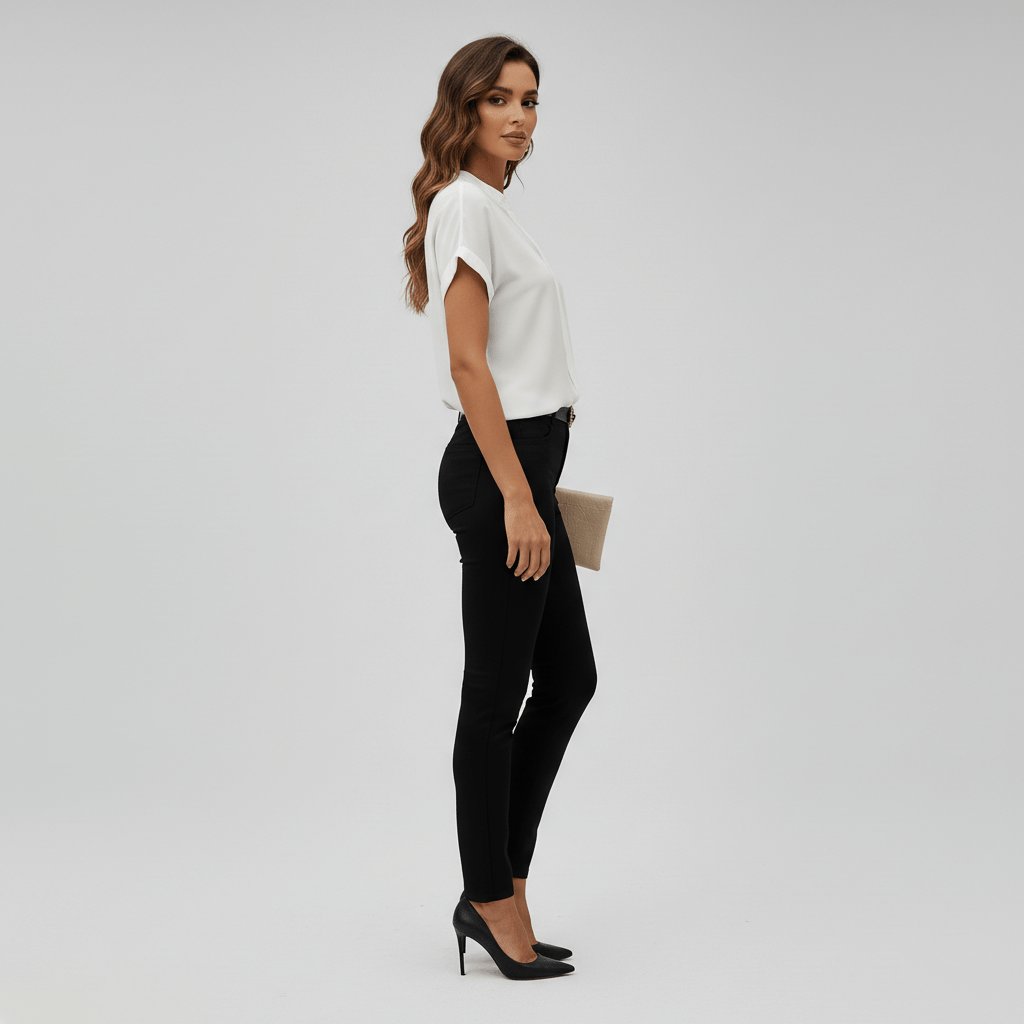 Damen Kurzarm-Bluse mit V-Ausschnitt Relaxed Fit