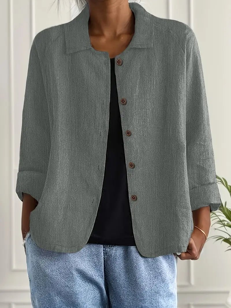 Damen Langarm-Blazer mit Kragen lockere Knopfleiste