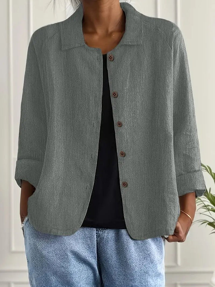 Damen Langarm-Blazer mit Kragen lockere Knopfleiste