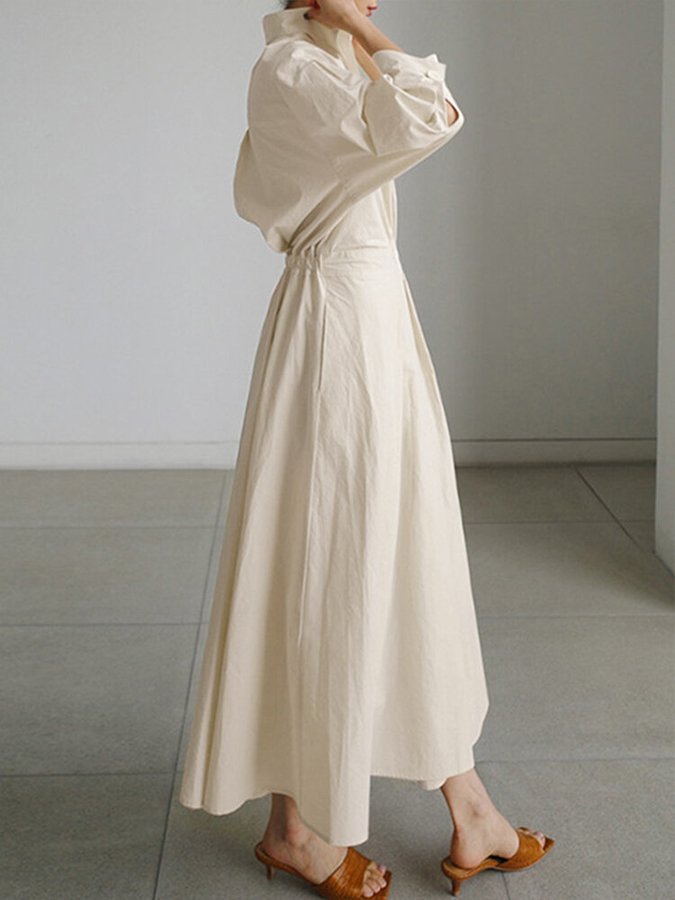 Damen Langarm Maxi Hemdkleid mit Knopfleiste