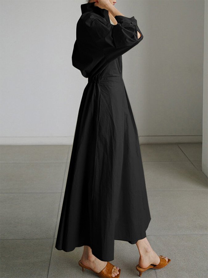 Damen Langarm Maxi Hemdkleid mit Knopfleiste