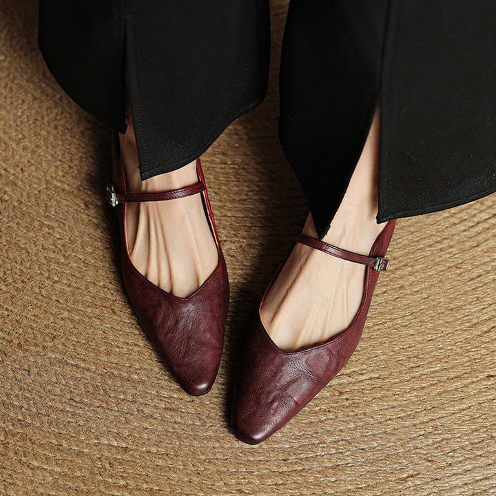Damen Leder Mules Spitz Mary Jane Riemchen