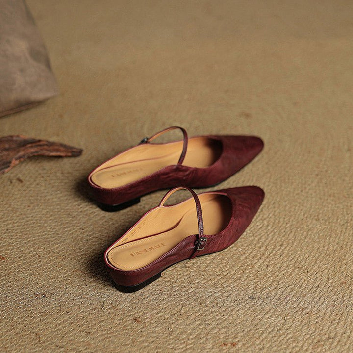 Damen Leder Mules Spitz Mary Jane Riemchen