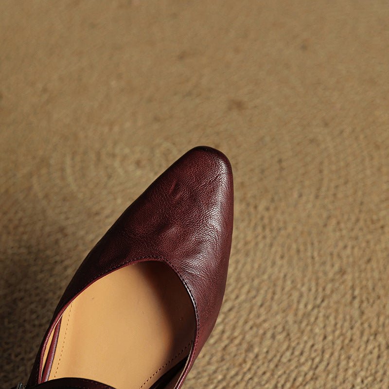 Damen Leder Mules Spitz Mary Jane Riemchen
