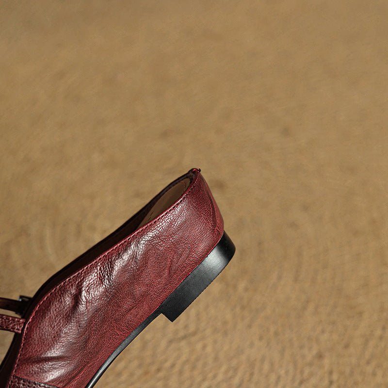 Damen Leder Mules Spitz Mary Jane Riemchen