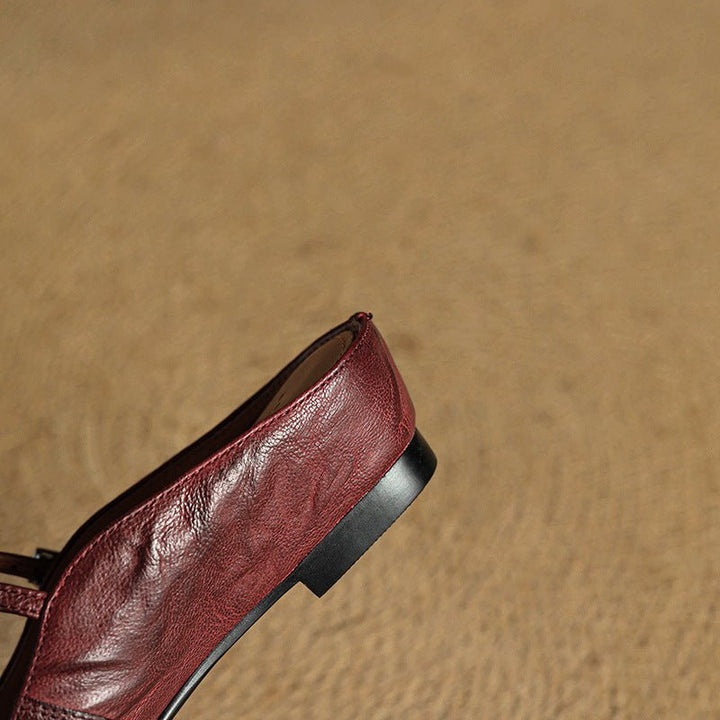 Damen Leder Mules Spitz Mary Jane Riemchen