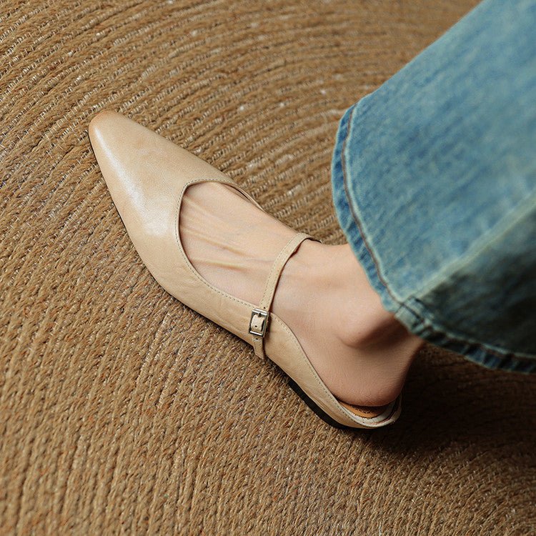 Damen Leder Mules Spitz Mary Jane Riemchen