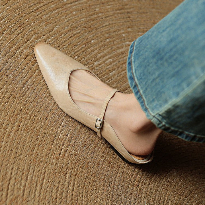 Damen Leder Mules Spitz Mary Jane Riemchen