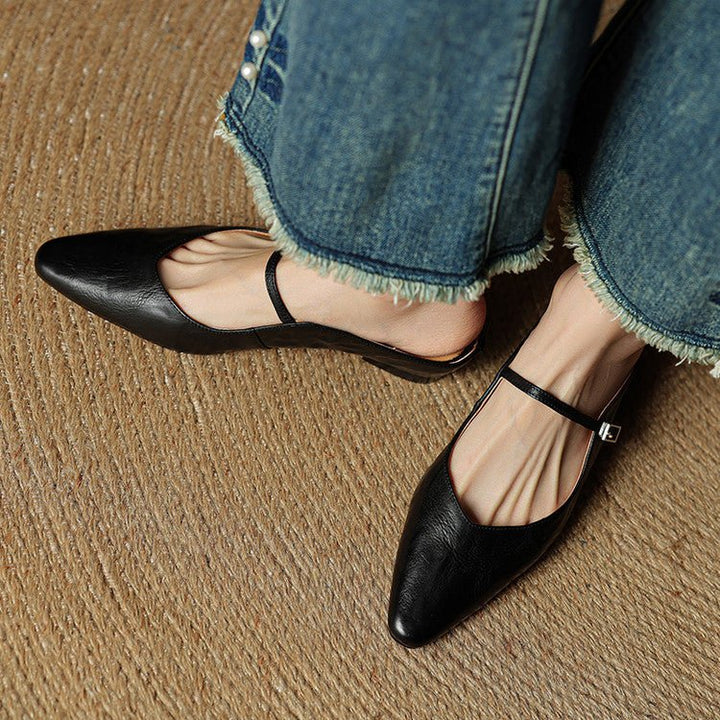 Damen Leder Mules Spitz Mary Jane Riemchen