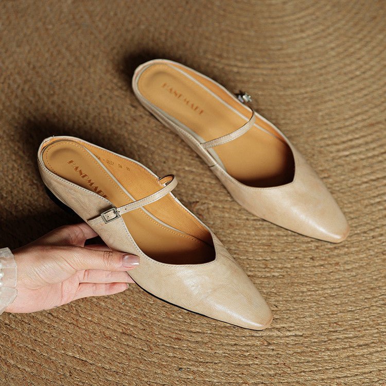 Damen Leder Mules Spitz Mary Jane Riemchen