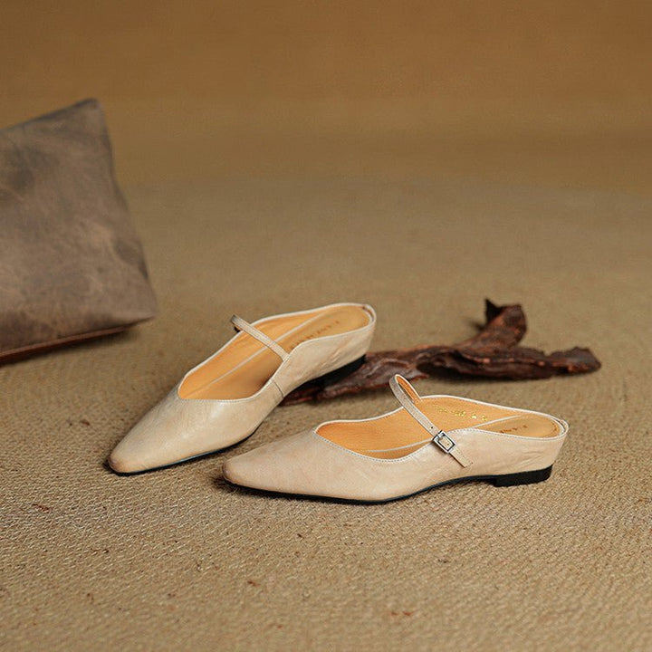 Damen Leder Mules Spitz Mary Jane Riemchen
