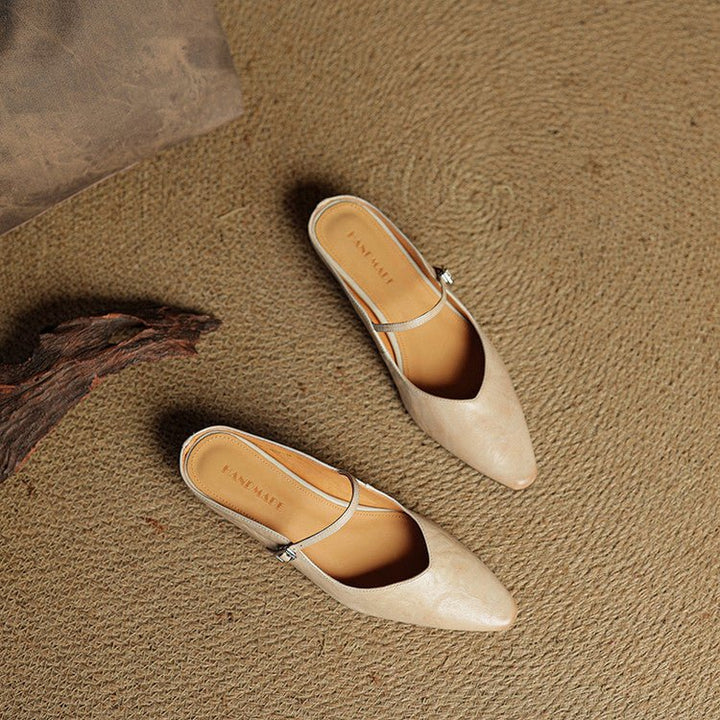 Damen Leder Mules Spitz Mary Jane Riemchen