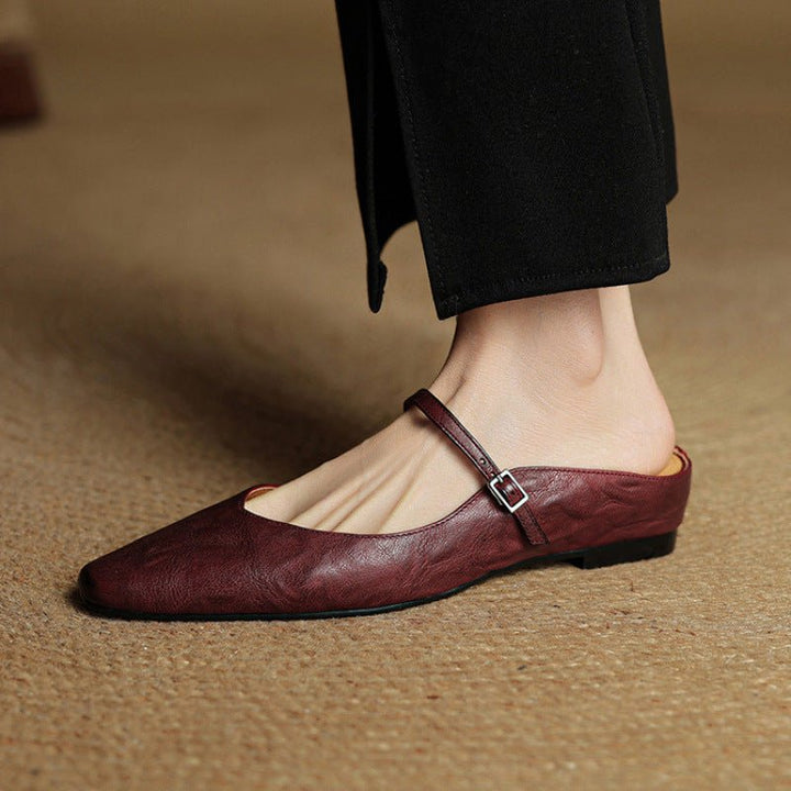 Damen Leder Mules Spitz Mary Jane Riemchen