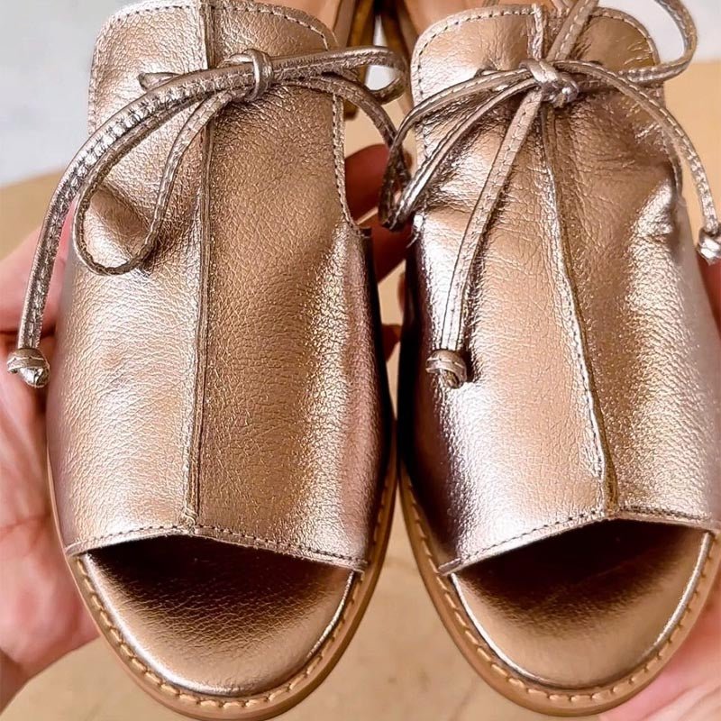 Damen Leder Sandalen mit Riemen Metallic Schleife Offen