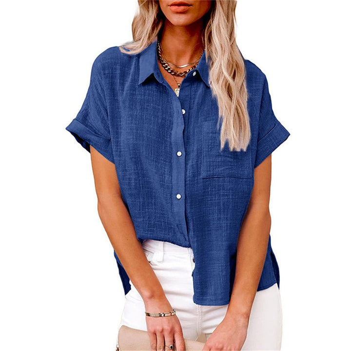 Damen Leichte Kurzarm Baumwoll-Bluse mit Brusttasche - Royal Blue
