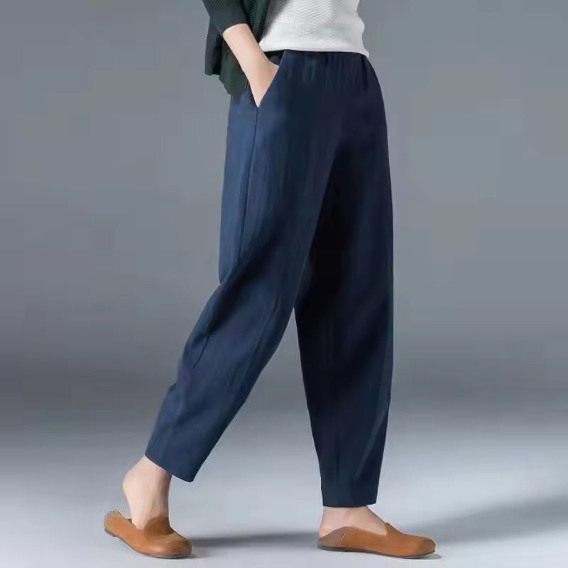 Damen Leichte Sommer-Stoffhose mit Elastikbund - Dark Blue
