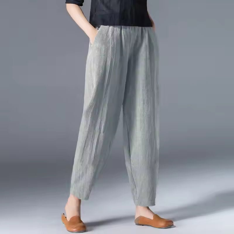 Damen Leichte Sommer-Stoffhose mit Elastikbund - Gray