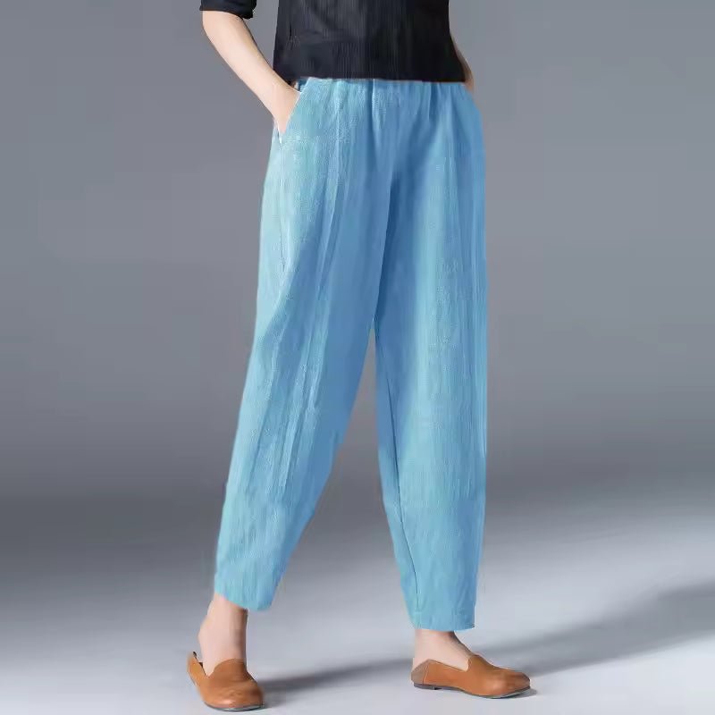 Damen Leichte Sommer-Stoffhose mit Elastikbund - Sky Blue