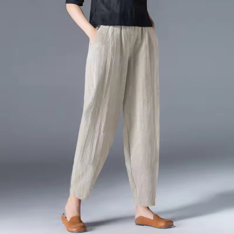 Damen Leichte Sommer-Stoffhose mit Elastikbund - Beige