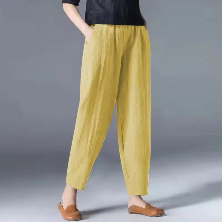 Damen Leichte Sommer-Stoffhose mit Elastikbund - Yellow