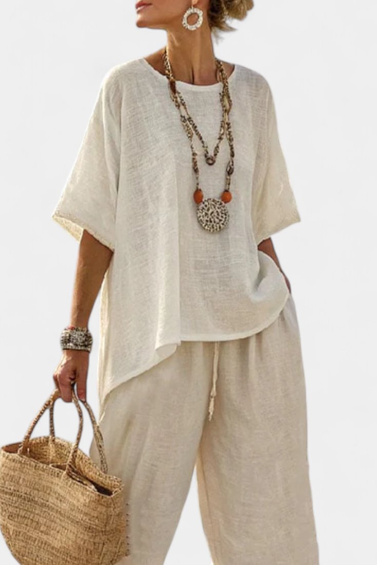 Damen Leinen Asymmetrisch Weites Zweiteiler Set