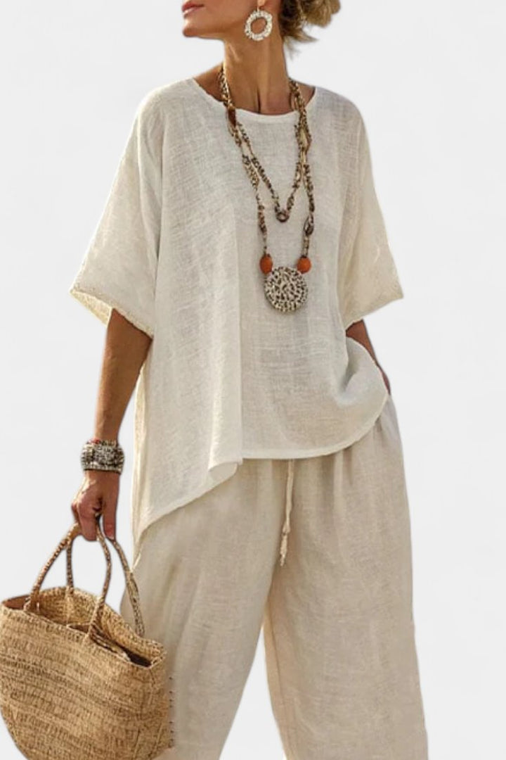 Damen Leinen Asymmetrisch Weites Zweiteiler Set