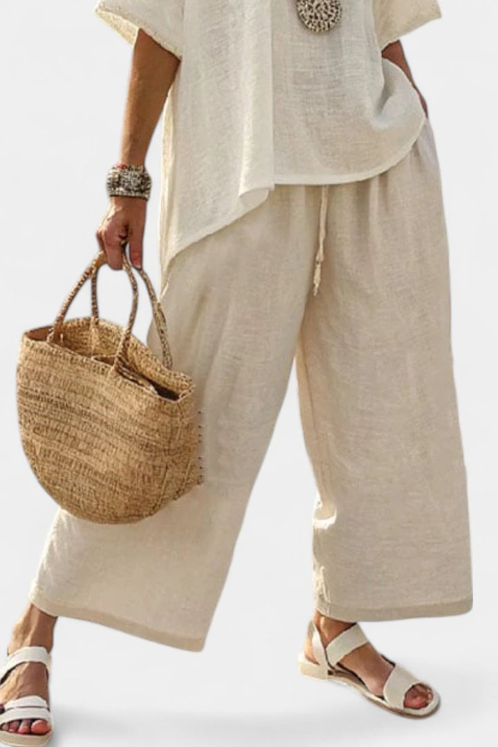 Damen Leinen Asymmetrisch Weites Zweiteiler Set