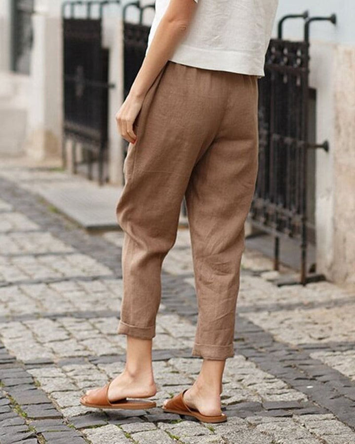 Damen Leinen-Baumwoll Harem-Hose mit Elastikbund