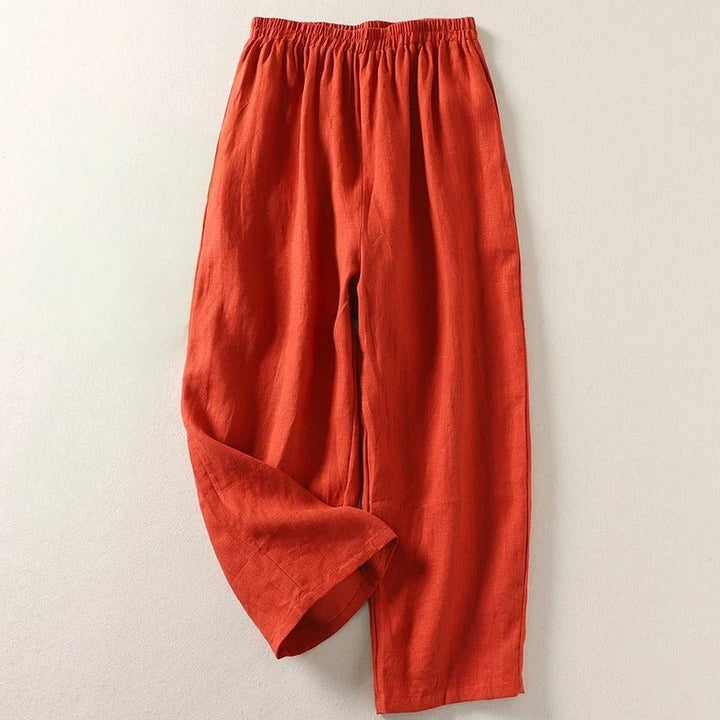 Damen Leinen Hose Weiter Schnitt Elastischer Bund - Orange