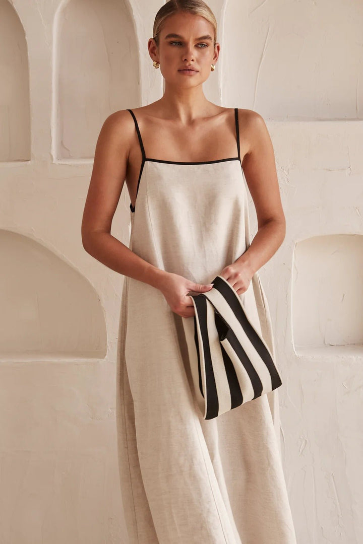 Damen Leinen Maxi-Kleid mit verstellbaren Trägern