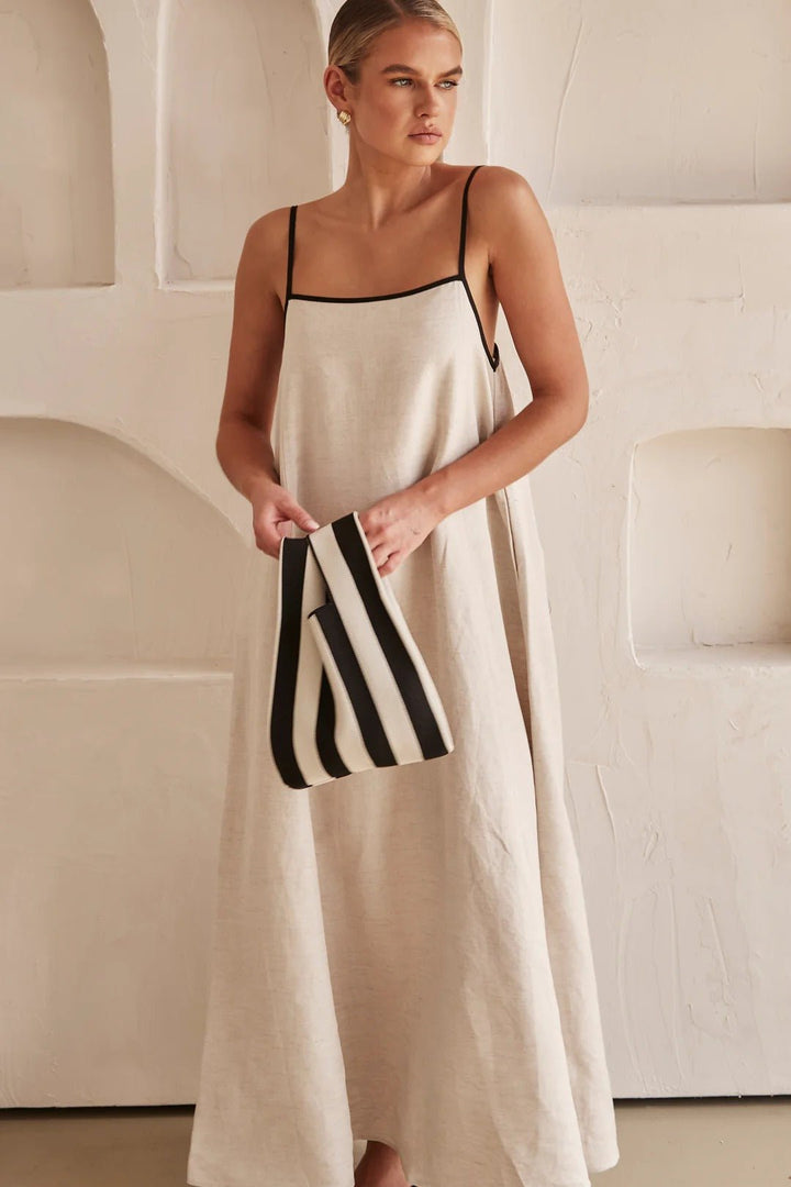 Damen Leinen Maxi-Kleid mit verstellbaren Trägern