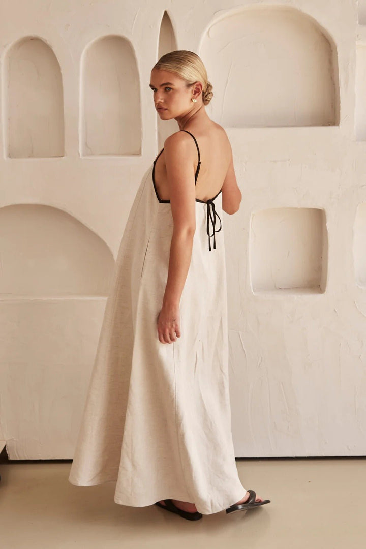Damen Leinen Maxi-Kleid mit verstellbaren Trägern