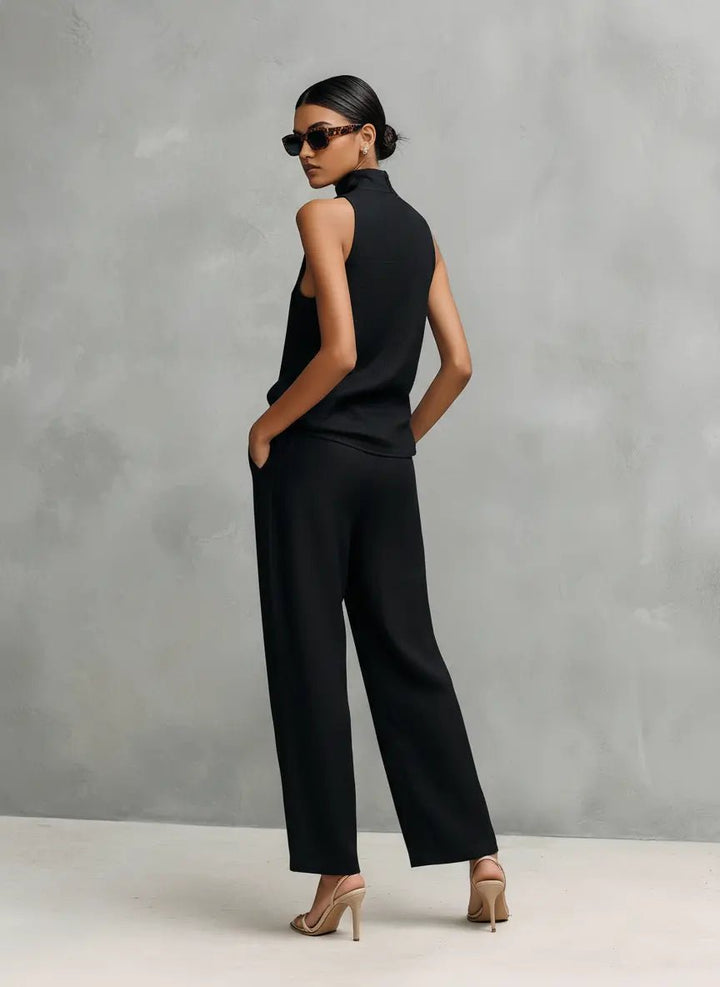 Damen Leinen Ärmellos Top Hose Zweiteiler Set