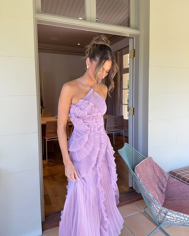 Damen Maxi Kleid Neckholder Rüschen Hochzeit Gast
