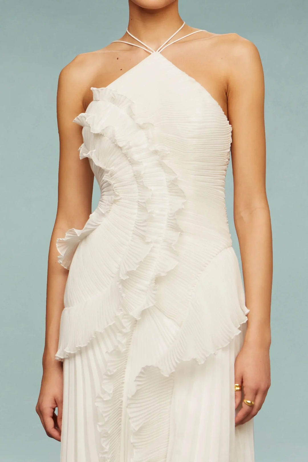 Damen Maxi Kleid Neckholder Rüschen Hochzeit Gast