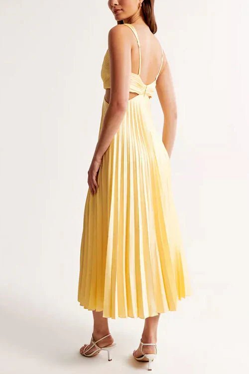 Damen Maxi Kleid V-Ausschnitt Plissiert