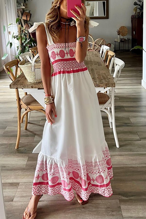 Damen Maxi-Sommerkleid mit eckigem Ausschnitt und Bindeträgern