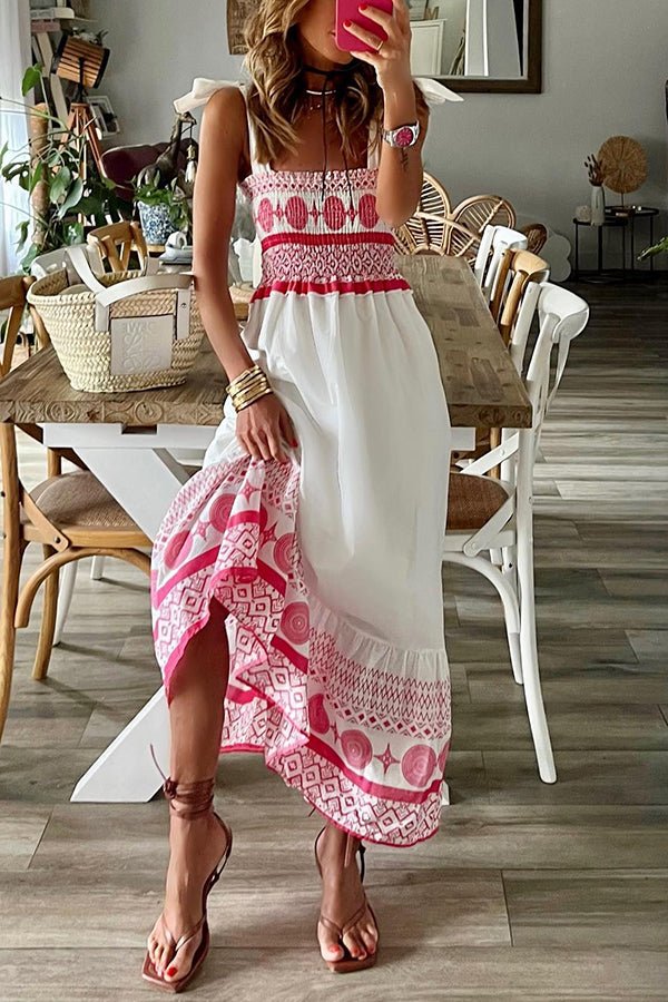 Damen Maxi-Sommerkleid mit eckigem Ausschnitt und Bindeträgern