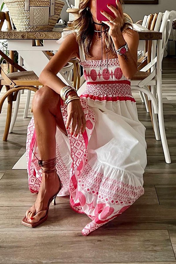 Damen Maxi-Sommerkleid mit eckigem Ausschnitt und Bindeträgern