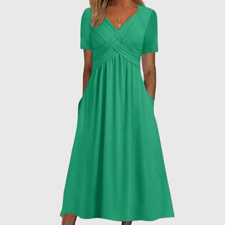 Damen Midi-Kleid mit Bauchkontrolle V-Ausschnitt Wickeloptik - Green