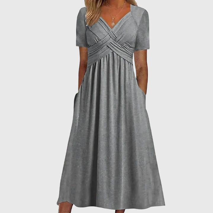 Damen Midi-Kleid mit Bauchkontrolle V-Ausschnitt Wickeloptik - Gray