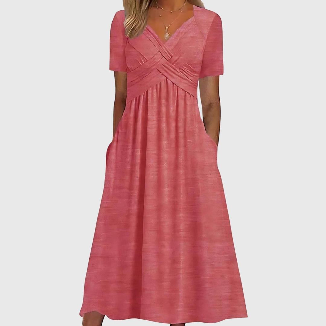 Damen Midi-Kleid mit Bauchkontrolle V-Ausschnitt Wickeloptik - Pink