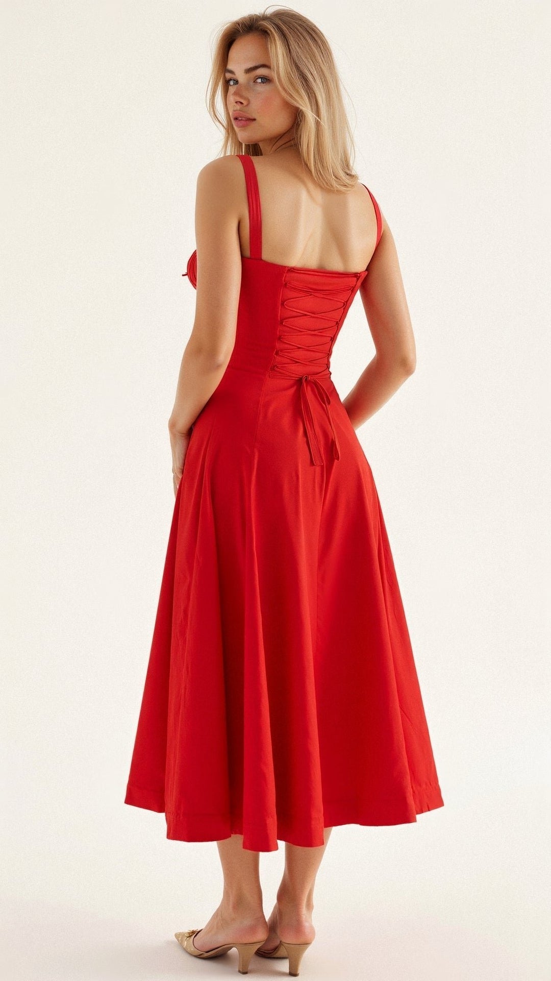 Damen Midi Kleid mit Korsett-Optik und Blumenmuster
